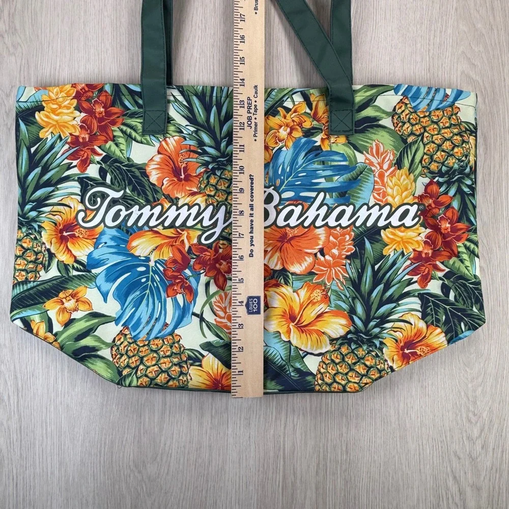 Tommy Bahama Tropical Floral Pineapple Tote Bag Green Canvas Beach Travel Large